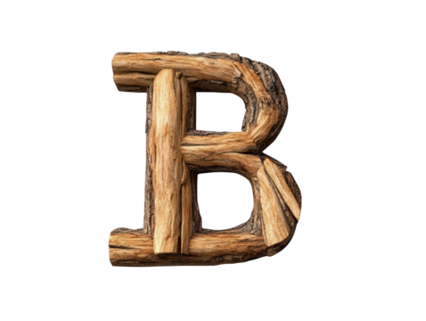 Rustic wooden letter b on a dark background, vintage typography image 