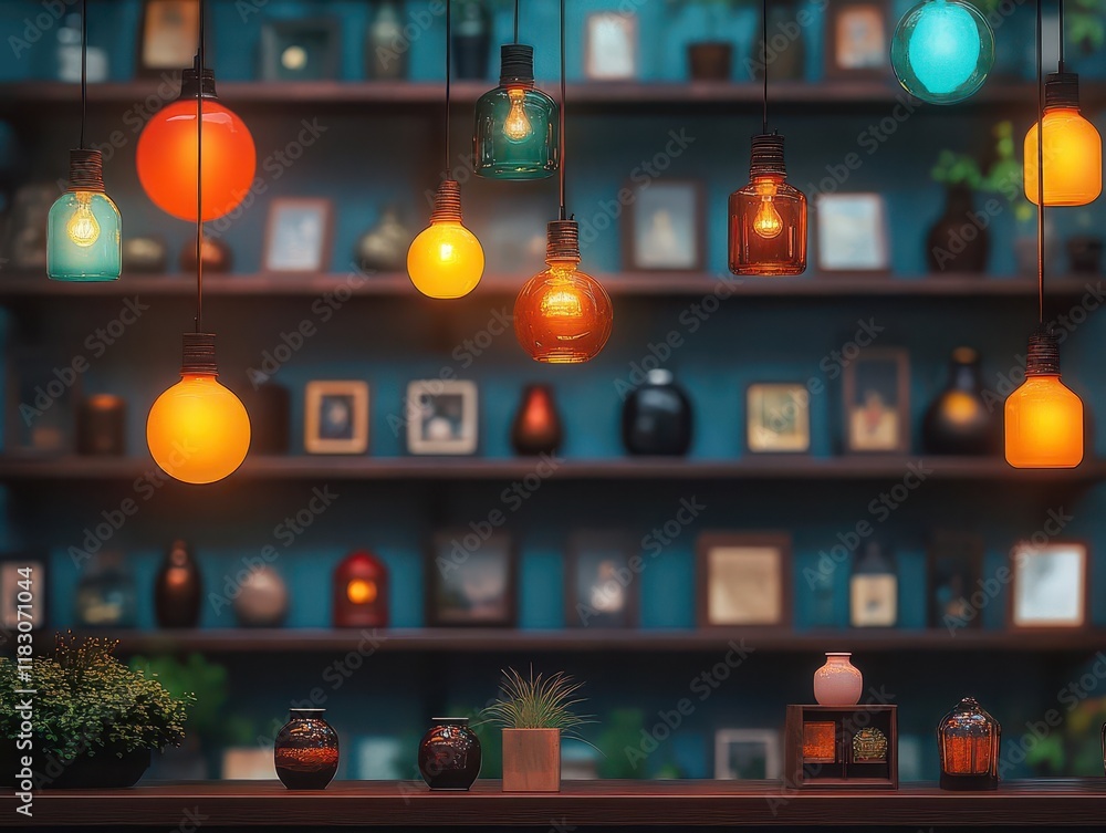 Fototapete Vibrant Display of Multicolored Lights Cascading from a Rustic Table Creating a Playful and Magical Atmosphere Perfect for Celebrations and Gatherings