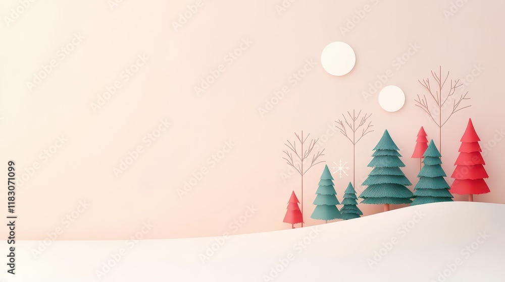 Aufkleber Charming Pink Wall Decorated with Artistic Paper Cut Trees and a Dreamy Moon Creating a Whimsical and Playful Atmosphere for Creative Spaces