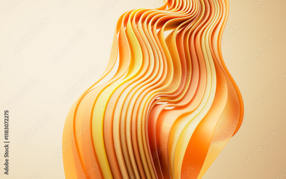 Poster flowing gradient orange curve ribbons background, 3d rendering.