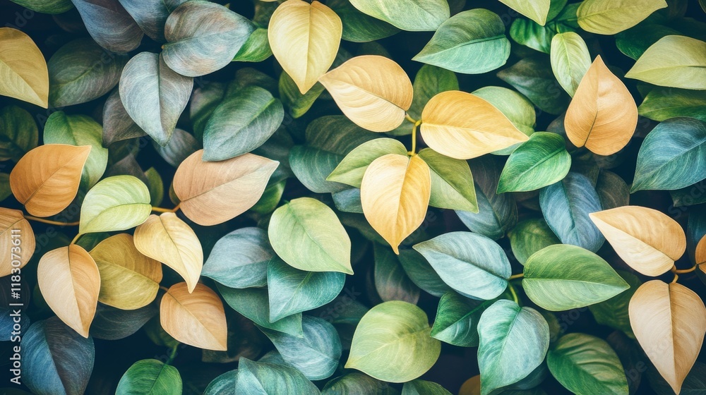 Aufkleber vibrant close-up of variegated green and yellow leaves creating a natural textured background for us