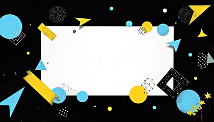 Colorful geometric shapes on a black background with a blank space for text.