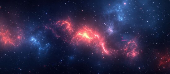 Cosmic Nebula with Red and Blue Glowing Gas Clouds.