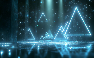 Obraz premium Neon Triangles in a Digital Forest