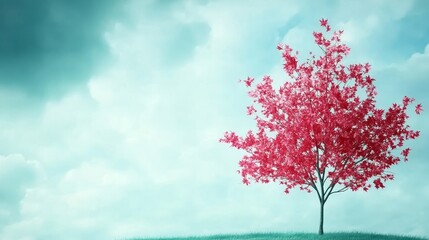 Solitary Pink Tree Under a Cloudy Sky