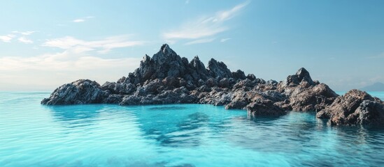 Obraz premium Idyllic rock formation in turquoise ocean under a clear sky.