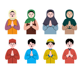 Isolated Muslim Greeting Character in Mubarak Celebration 