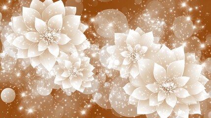 Sparkling Floral Design Elegant White Flowers on Brown Background