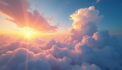 Fototapeta premium A breathtaking sunrise illuminating fluffy clouds in vibrant colors.