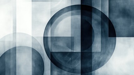 Abstract grayscale geometric shapes overlap.
