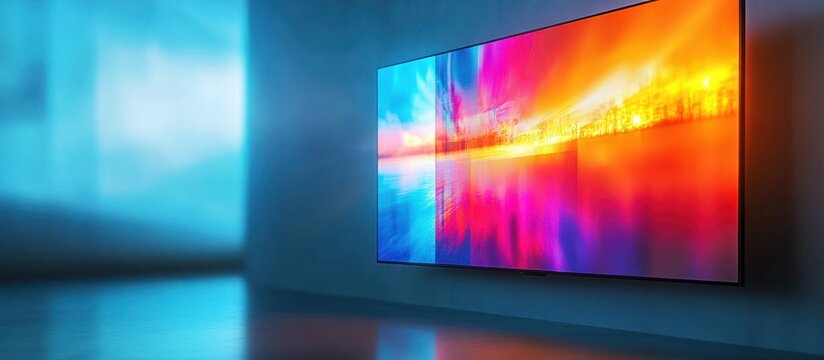 Vibrant abstract art displayed on a large screen in a modern room.