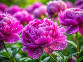 Lush Purple Peonies After Spring Rain - Tilt-Shift Garden Photography