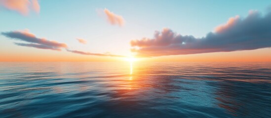 Fototapeta premium Serene ocean sunset with vibrant sky and clouds.