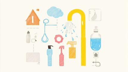 Minimalist Graphic of Water Conservation and Sustainability Concepts