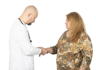 Checking female patient’s pulse during routine medical examination