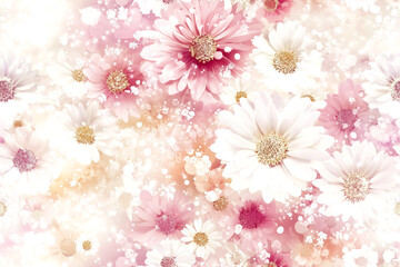 A flowery background with pink and white flowers