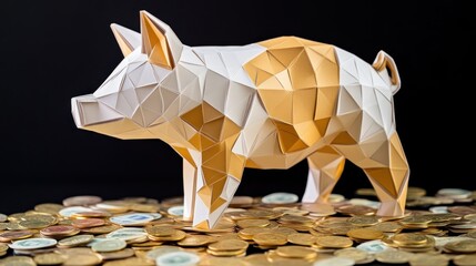Creative paper piggy bank sculpture artistic display home decor modern environment close-up financial concept