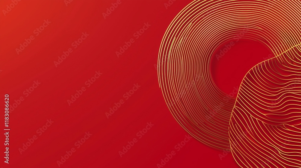 Poster simple yet festive chinese new year design with delicate gold lines forming a circular wave pattern 