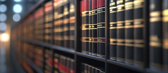 Rows of law books on shelves in a library.