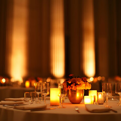An extravagant Indian traditional dinner arrangement in a large ballroom with lush green foliage accents and colorful floral arrangements mostly composed of orange and rust-orange marigolds