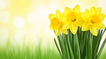 Fototapeta premium Spring Daffodils in Sunny Meadow, Vibrant Yellow Blooms