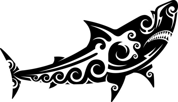 Maori warrior shark sea animal tribal tattoo. Hawaiian tribe pattern vector symbol, Polynesian Maori ethnic sea animal or New Zealand culture marine nature tattoo ornament. Samoan tribal shark print