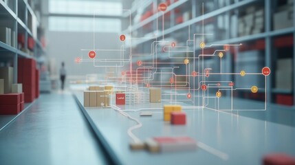 Fototapeta premium Smart warehouse logistics, inventory management system, supply chain visualization.