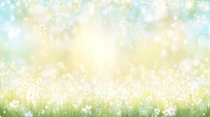 Obraz premium Spring Meadow White Flowers, Soft Light, Bokeh Background