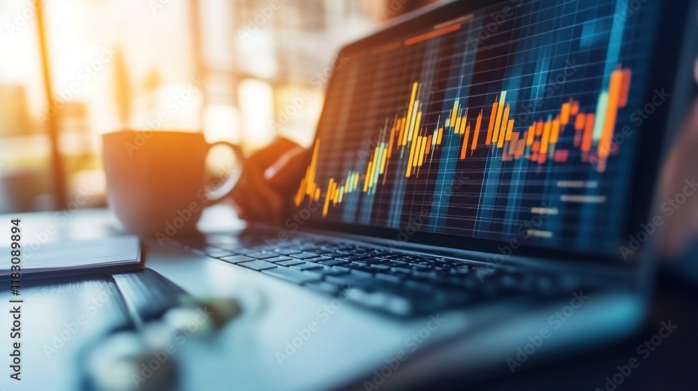 Aufkleber market analysis data visualization office space digital chart bright environment close-up view finan