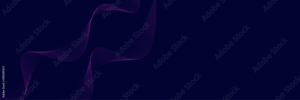 Poster majestic royal purple and midnight blue particle flowing wave design, ideal for dynamic tech backgro