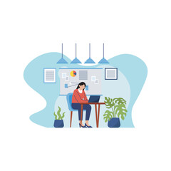 Illustration Of Female Workers Working In The Office