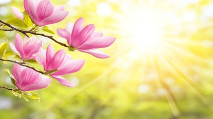 Fototapeta premium Springtime Magnolia Blossoms in Sunlight