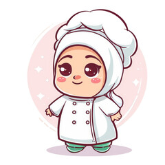 Obraz premium Cute cartoon illustration of a young woman wearing a hijab and a white coat.