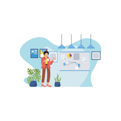 Illustration Of Female Workers Working In The Office