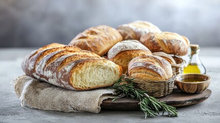 Artisanal Bread and Pastries on Rustic Table Setting