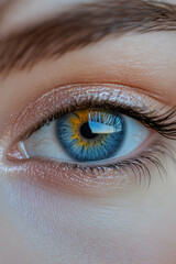 Obraz premium Close-up of a Captivating Blue Eye with Subtle Makeup