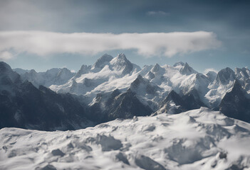 Naklejka premium peaks alps capped snow mountain winter landscape white ski holiday mountainside serene 