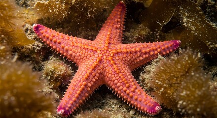 Vibrant Orange Starfish on Ocean Floor Underwater Wildlife