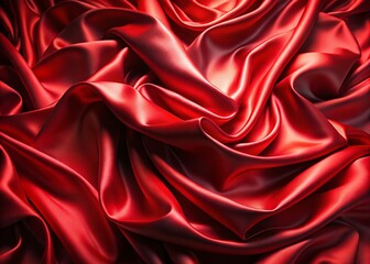 Luxurious Red Silk Fabric Waves: Aerial 3D Render of Flowing Satin Drape