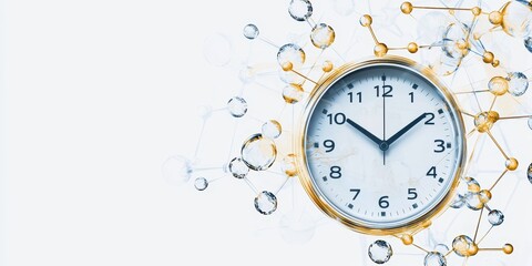 Digital Clock Surrounded by Collagen Molecules Representing Time Management and Health