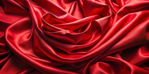 Obraz premium Luxurious Red Satin Fabric - Aerial Photography - Elegant Draped Texture
