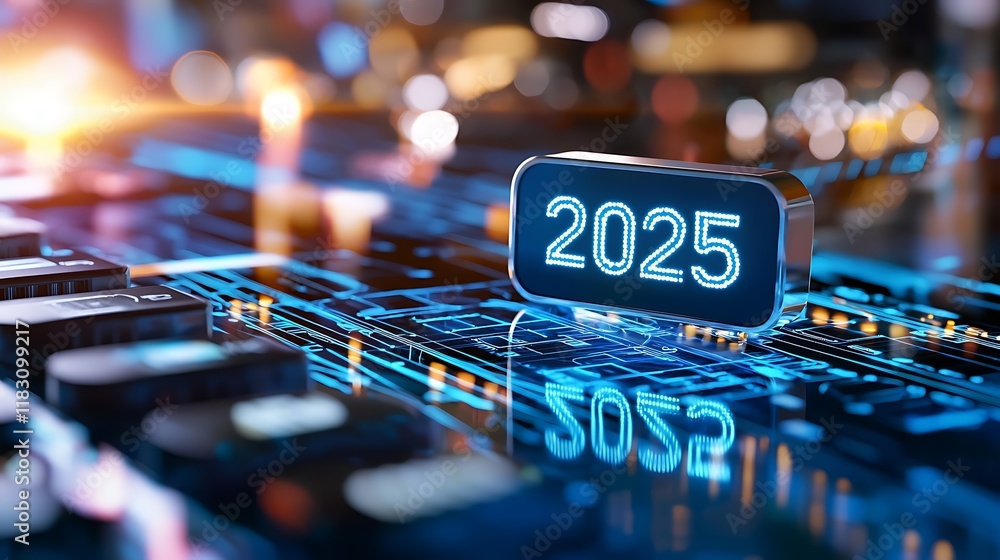 Poster glowing neon blue pathways and circuits visualizing the futuristic high tech digital landscape and i