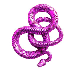 A pink snake coiled up on a black background.