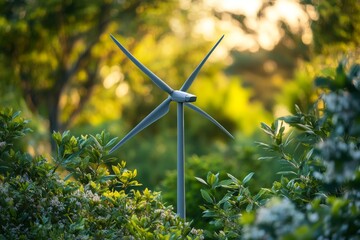 Green Energy Small Wind Turbine in Lush Foliage