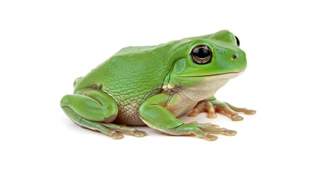 Obraz premium Green Tree Frog Amphibian Reptile Wildlife Nature Closeup Isolated White Background Animal Portrait