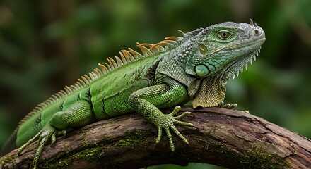 Green Iguana Lizard on Branch Wildlife Reptile Nature