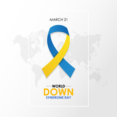 World down syndrome day is 21 march background design. Yellow and blue typography Vector illustration. Lots of Socks and Realistic ribbon banner, cards, prints, social media, poster design .eps 10.