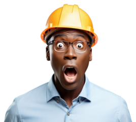 PNG African engineer surprised face portrait photography hardhat.