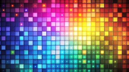 Abstract Colorful Square Grid Pattern with Glowing Lights