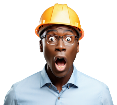 PNG African engineer surprised face portrait photography hardhat.